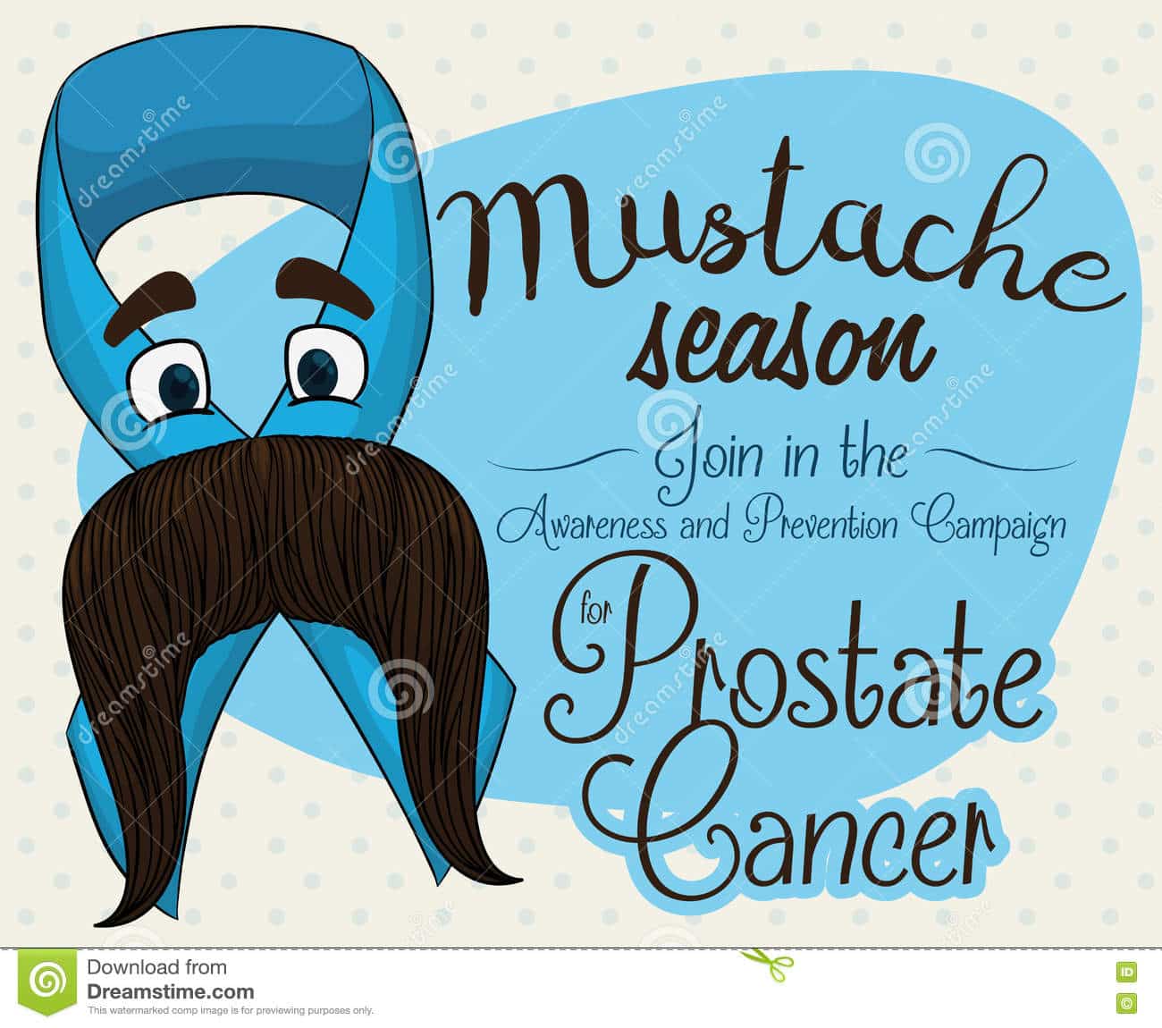 Blue Ribbon with Mustached Face for Prostate Cancer Campaign, Vector ...