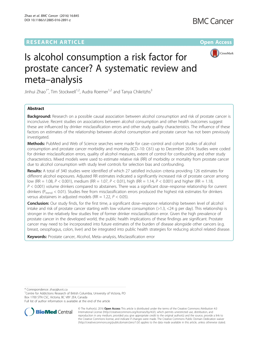 (PDF) Is alcohol consumption a risk factor for prostate cancer? A ...