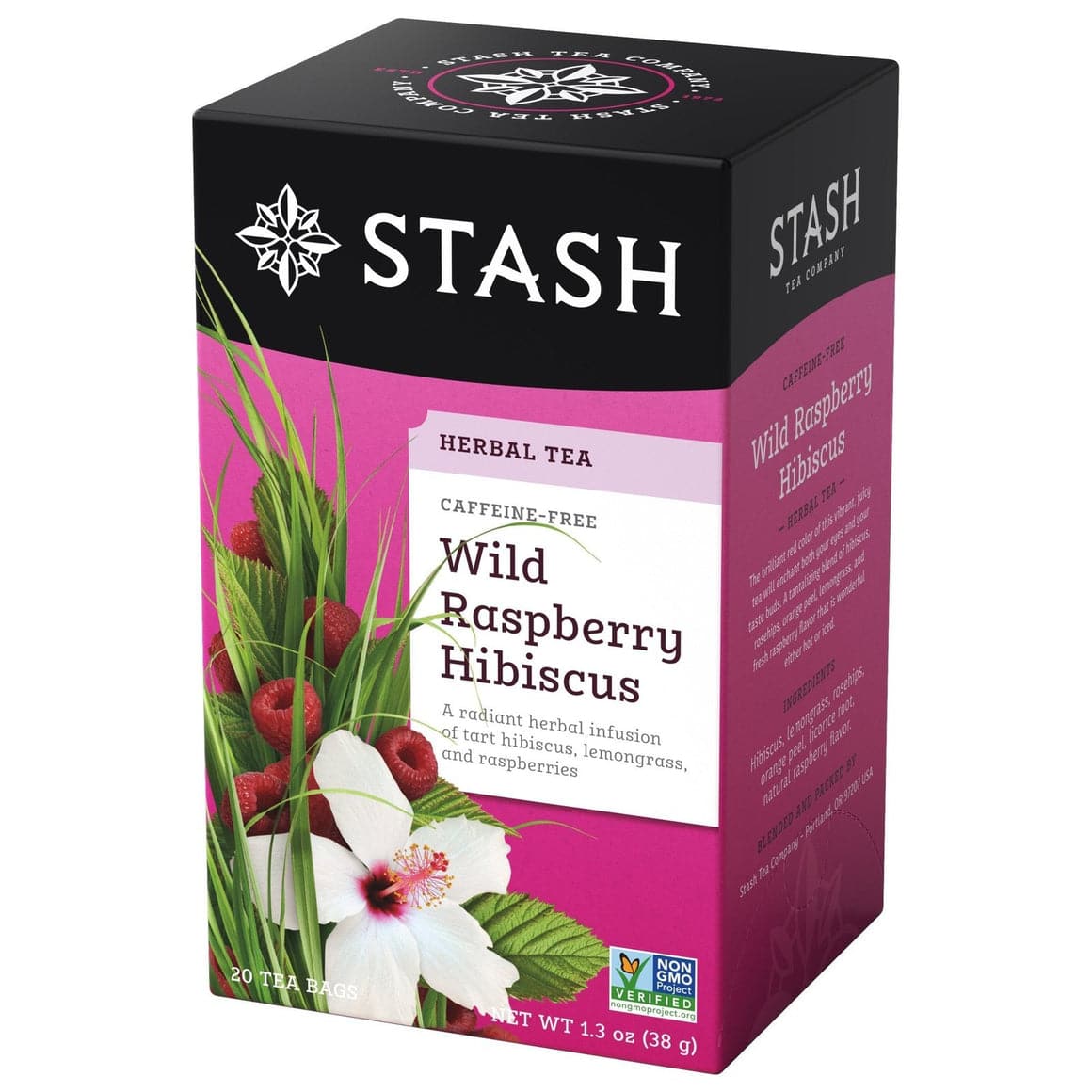 Stash Tea Wild Raspberry Hibiscus Tea Caffeine Free 20 Bag Pack of 6